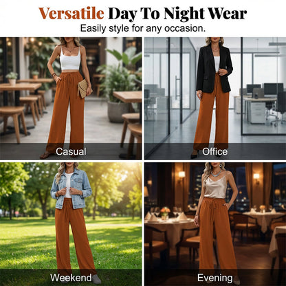 💖LAST DAY SALE 50% OFF💷Women's Summer Wide Leg Pants Flowy Drawstring Elastic Waist Trousers with Pockets