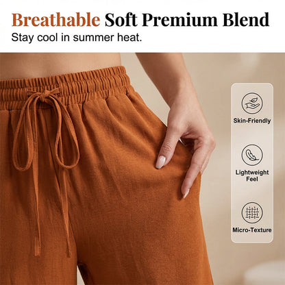 💖LAST DAY SALE 50% OFF💷Women's Summer Wide Leg Pants Flowy Drawstring Elastic Waist Trousers with Pockets