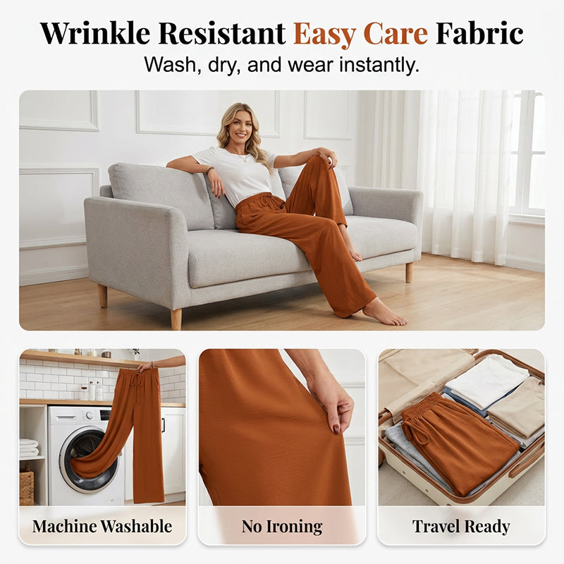 💖LAST DAY SALE 50% OFF💷Women's Summer Wide Leg Pants Flowy Drawstring Elastic Waist Trousers with Pockets