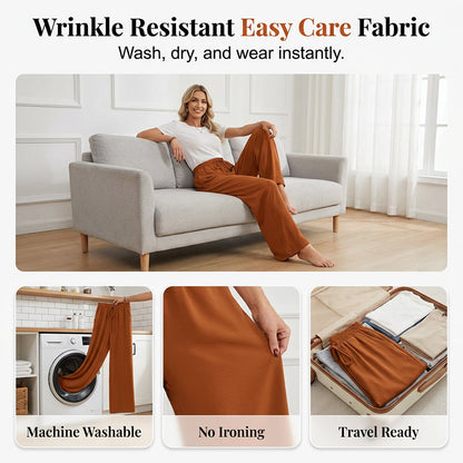 💖LAST DAY SALE 50% OFF💷Women's Summer Wide Leg Pants Flowy Drawstring Elastic Waist Trousers with Pockets