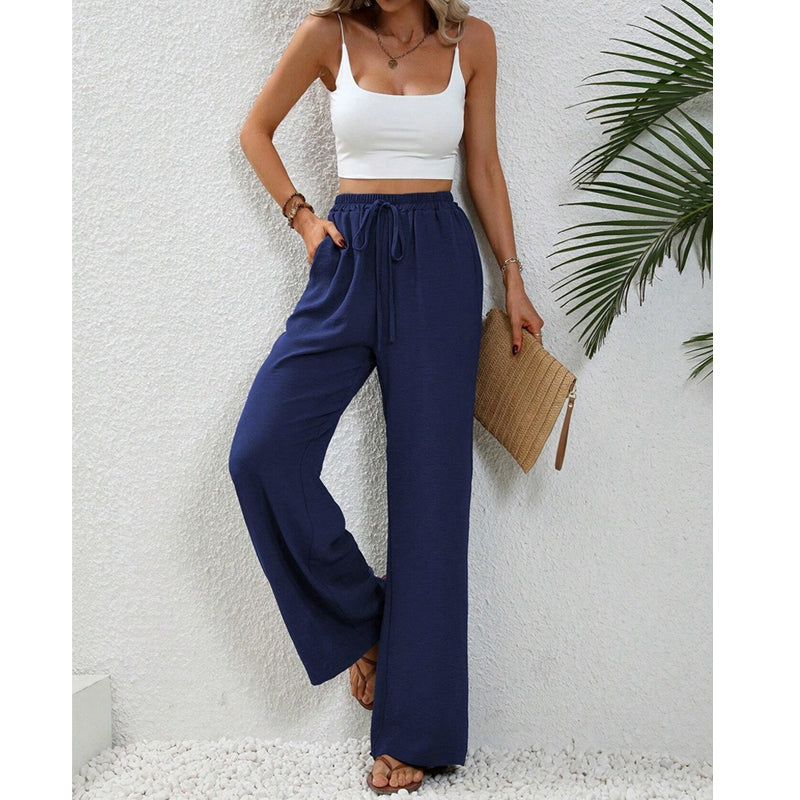 💖LAST DAY SALE 50% OFF💷Women's Summer Wide Leg Pants Flowy Drawstring Elastic Waist Trousers with Pockets