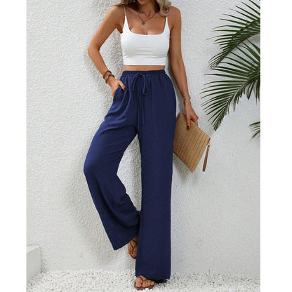 💖LAST DAY SALE 50% OFF💷Women's Summer Wide Leg Pants Flowy Drawstring Elastic Waist Trousers with Pockets