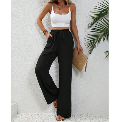 💖LAST DAY SALE 50% OFF💷Women's Summer Wide Leg Pants Flowy Drawstring Elastic Waist Trousers with Pockets