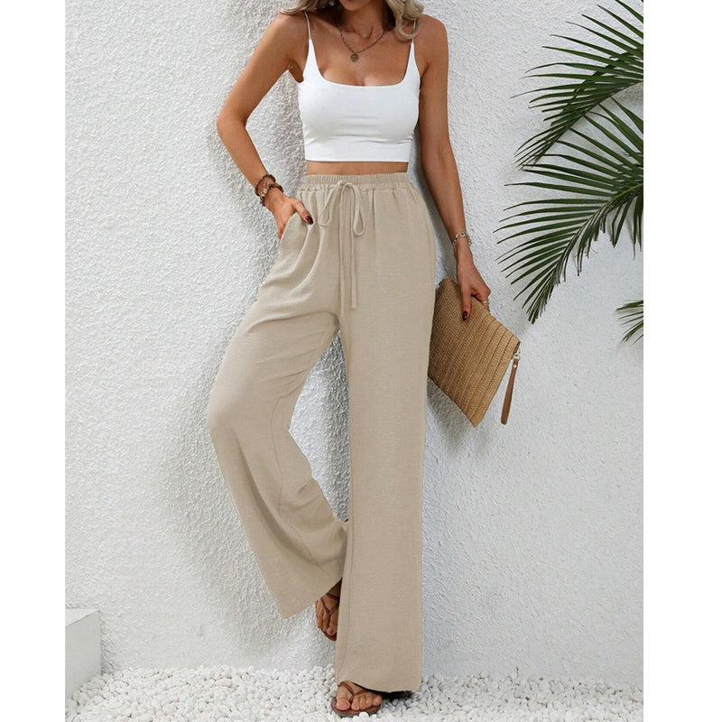 💖LAST DAY SALE 50% OFF💷Women's Summer Wide Leg Pants Flowy Drawstring Elastic Waist Trousers with Pockets