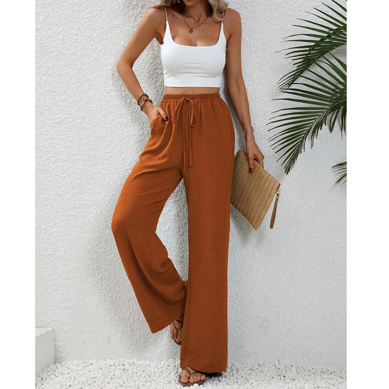 💖LAST DAY SALE 50% OFF💷Women's Summer Wide Leg Pants Flowy Drawstring Elastic Waist Trousers with Pockets