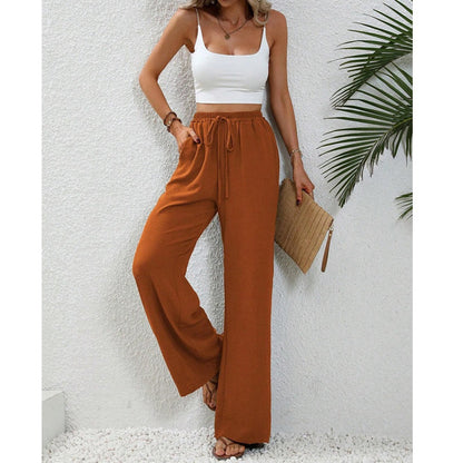 💖LAST DAY SALE 50% OFF💷Women's Summer Wide Leg Pants Flowy Drawstring Elastic Waist Trousers with Pockets
