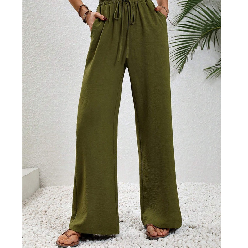 💖LAST DAY SALE 50% OFF💷Women's Summer Wide Leg Pants Flowy Drawstring Elastic Waist Trousers with Pockets