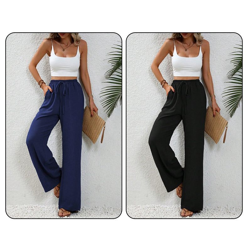 💖LAST DAY SALE 50% OFF💷Women's Summer Wide Leg Pants Flowy Drawstring Elastic Waist Trousers with Pockets