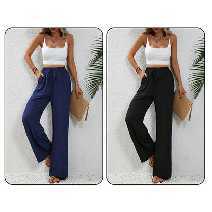 💖LAST DAY SALE 50% OFF💷Women's Summer Wide Leg Pants Flowy Drawstring Elastic Waist Trousers with Pockets