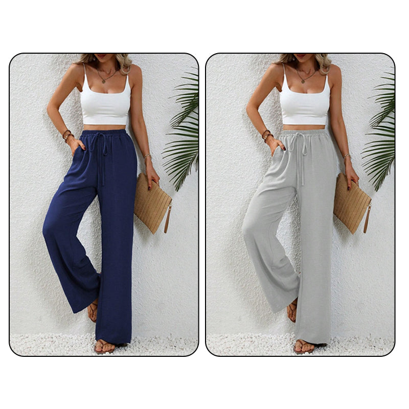 💖LAST DAY SALE 50% OFF💷Women's Summer Wide Leg Pants Flowy Drawstring Elastic Waist Trousers with Pockets