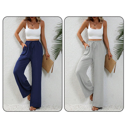 💖LAST DAY SALE 50% OFF💷Women's Summer Wide Leg Pants Flowy Drawstring Elastic Waist Trousers with Pockets