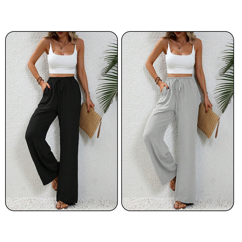 💖LAST DAY SALE 50% OFF💷Women's Summer Wide Leg Pants Flowy Drawstring Elastic Waist Trousers with Pockets
