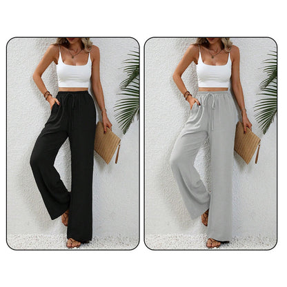 💖LAST DAY SALE 50% OFF💷Women's Summer Wide Leg Pants Flowy Drawstring Elastic Waist Trousers with Pockets