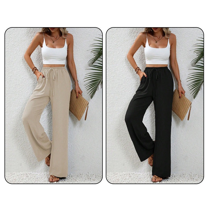 💖LAST DAY SALE 50% OFF💷Women's Summer Wide Leg Pants Flowy Drawstring Elastic Waist Trousers with Pockets