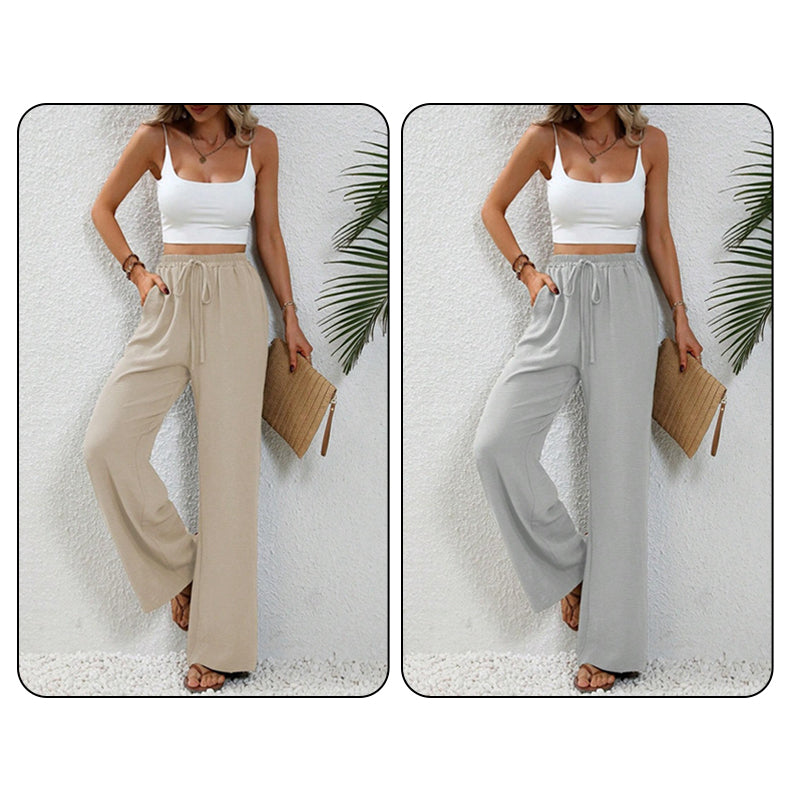 💖LAST DAY SALE 50% OFF💷Women's Summer Wide Leg Pants Flowy Drawstring Elastic Waist Trousers with Pockets