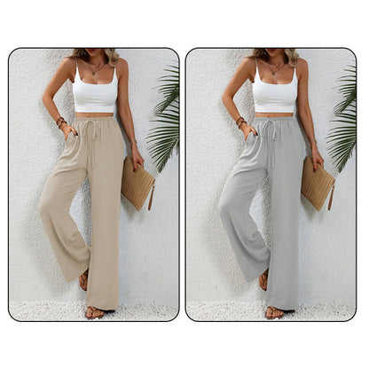💖LAST DAY SALE 50% OFF💷Women's Summer Wide Leg Pants Flowy Drawstring Elastic Waist Trousers with Pockets