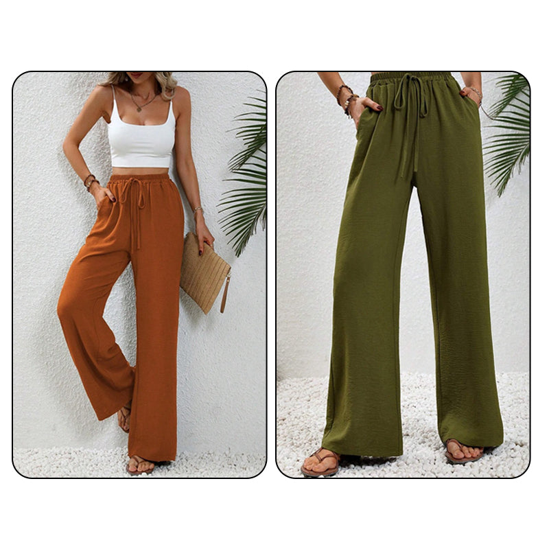 💖LAST DAY SALE 50% OFF💷Women's Summer Wide Leg Pants Flowy Drawstring Elastic Waist Trousers with Pockets