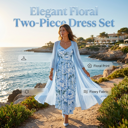 👗 50% OFF NOW! ☀️Women's Elegant Two-Piece Floral Dress Set