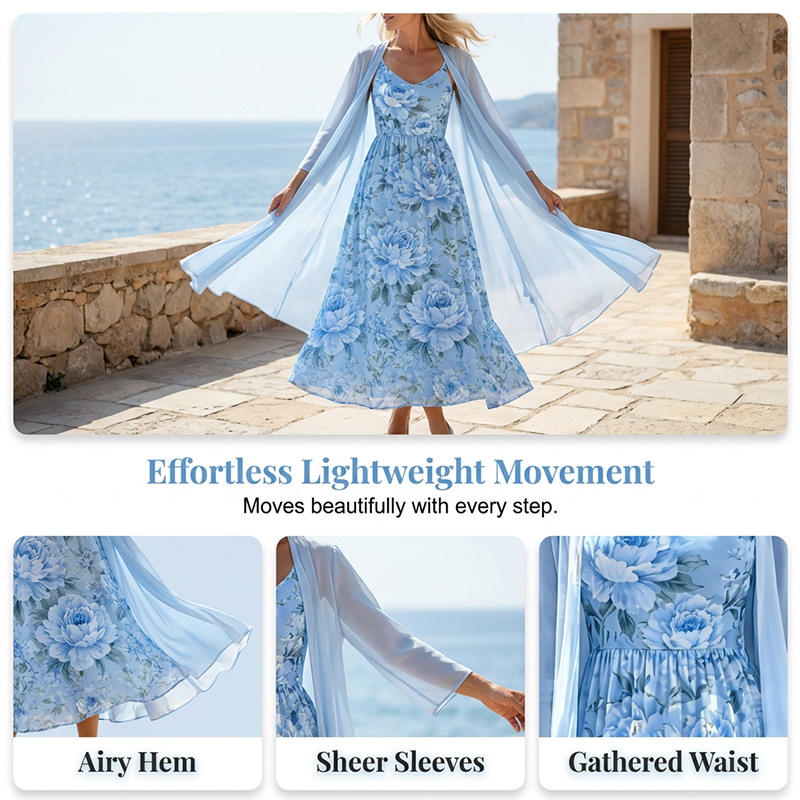 👗 50% OFF NOW! ☀️Women's Elegant Two-Piece Floral Dress Set