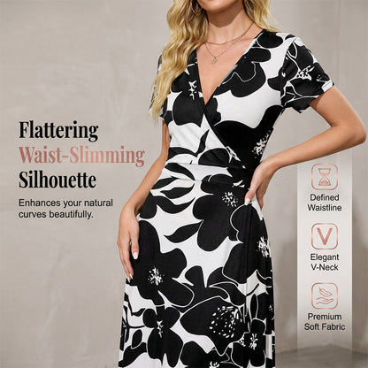 👗2026 Summer Hot Sale 49% OFF🌈 Women's V neck Ankle Length Floral Print Beach Long Flowy  Maxi Dress with Pockets🎀