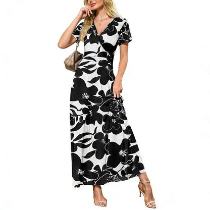 👗2026 Summer Hot Sale 49% OFF🌈 Women's V neck Ankle Length Floral Print Beach Long Flowy  Maxi Dress with Pockets🎀