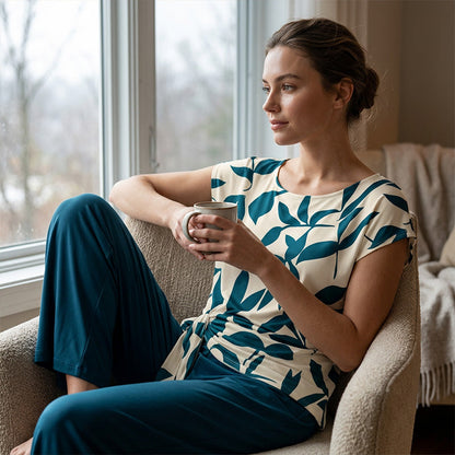 ⏳Last Day 50% OFF☀️🎁Women’s Printed Wide-Leg Lounge Set 🌸Breathable 2-Piece Outfit • Soft Knot Top + Flowing Trousers • Wrinkle-Resistant 🌿🇬🇧