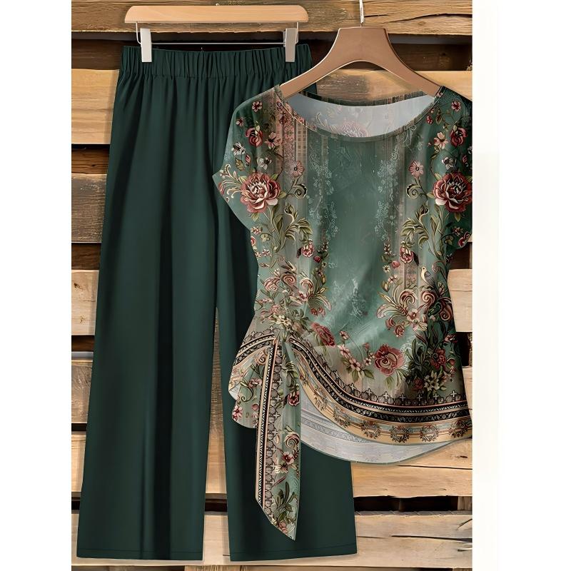 ⏳Last Day 50% OFF☀️🎁Women’s Printed Wide-Leg Lounge Set 🌸Breathable 2-Piece Outfit • Soft Knot Top + Flowing Trousers • Wrinkle-Resistant 🌿🇬🇧