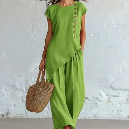 💗LAST DAY SALE 60% OFF⚡50K+ SOLD💕Women's Asymmetric Hem Top & Pants 2-Piece Set