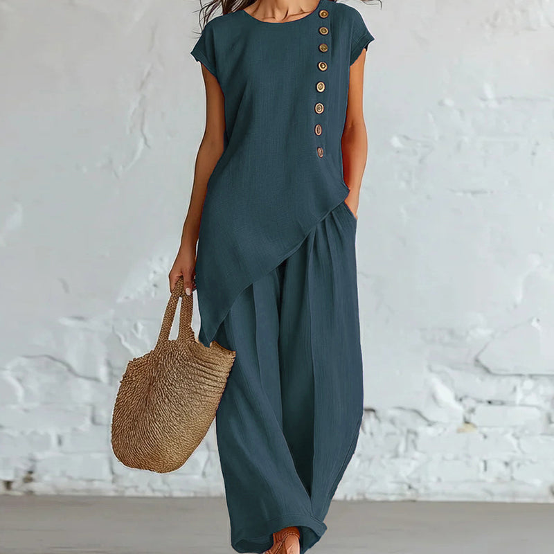 💗LAST DAY SALE 60% OFF⚡50K+ SOLD💕Women's Asymmetric Hem Top & Pants 2-Piece Set