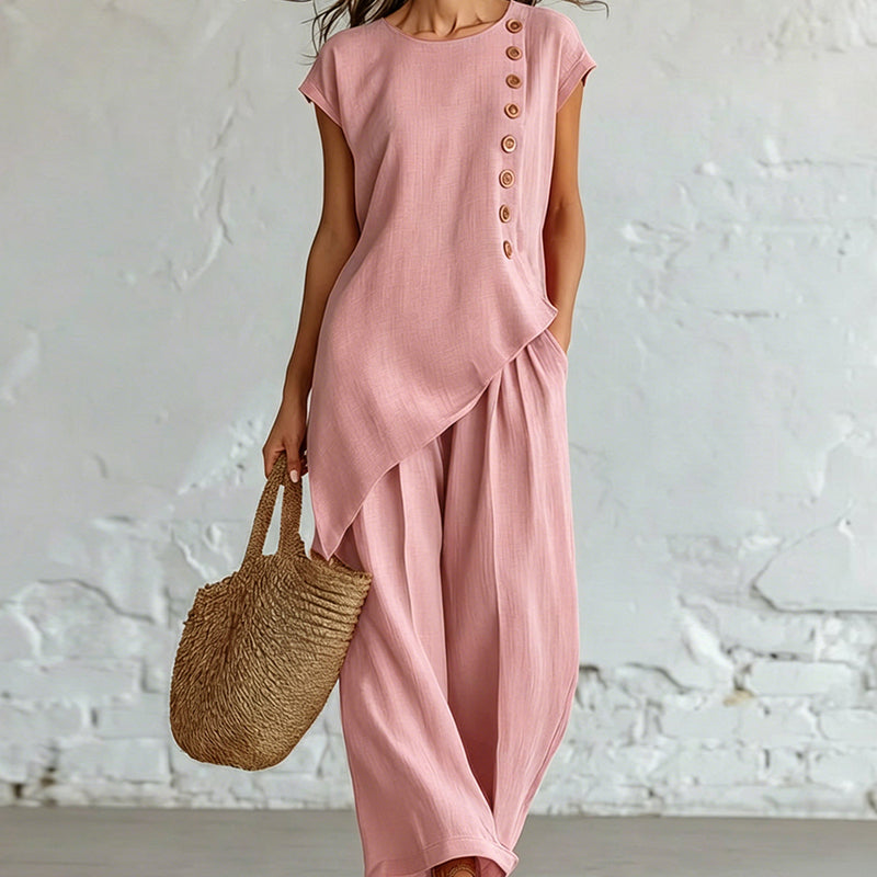 💗LAST DAY SALE 60% OFF⚡50K+ SOLD💕Women's Asymmetric Hem Top & Pants 2-Piece Set