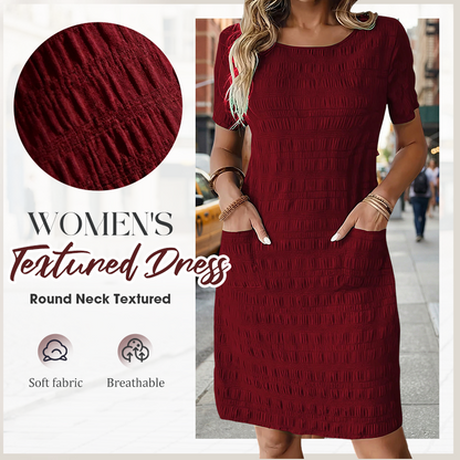⌛Limited-time 50% off-Women's Round Neck Textured Knee-Length Dress 👗