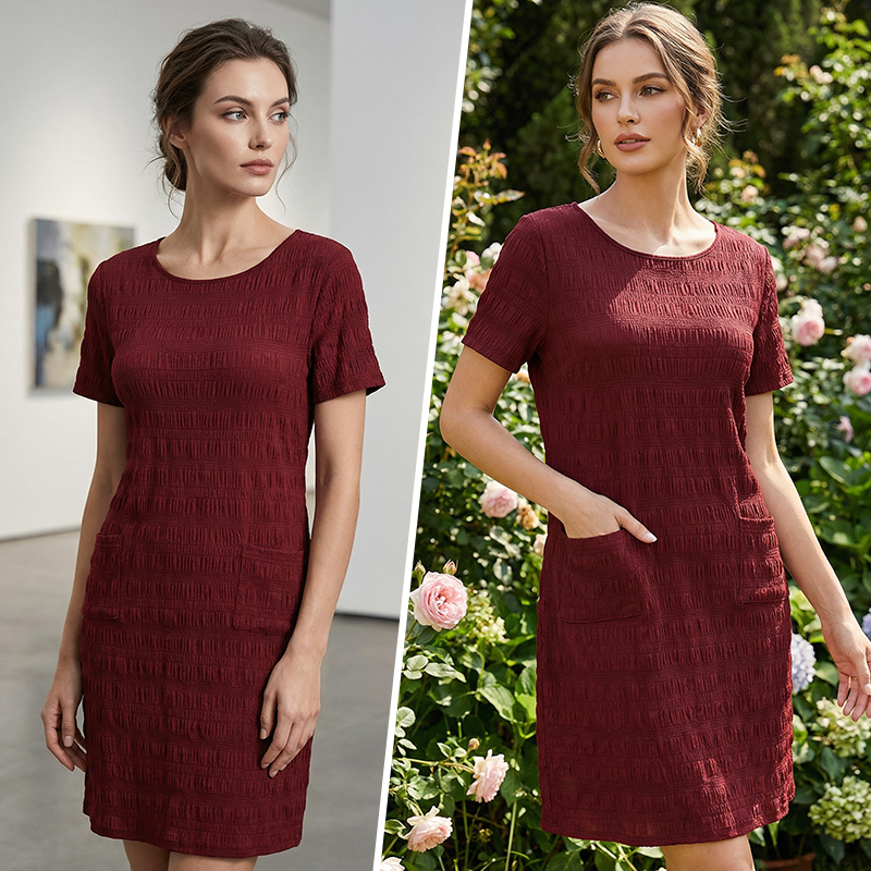 ⌛Limited-time 50% off-Women's Round Neck Textured Knee-Length Dress 👗