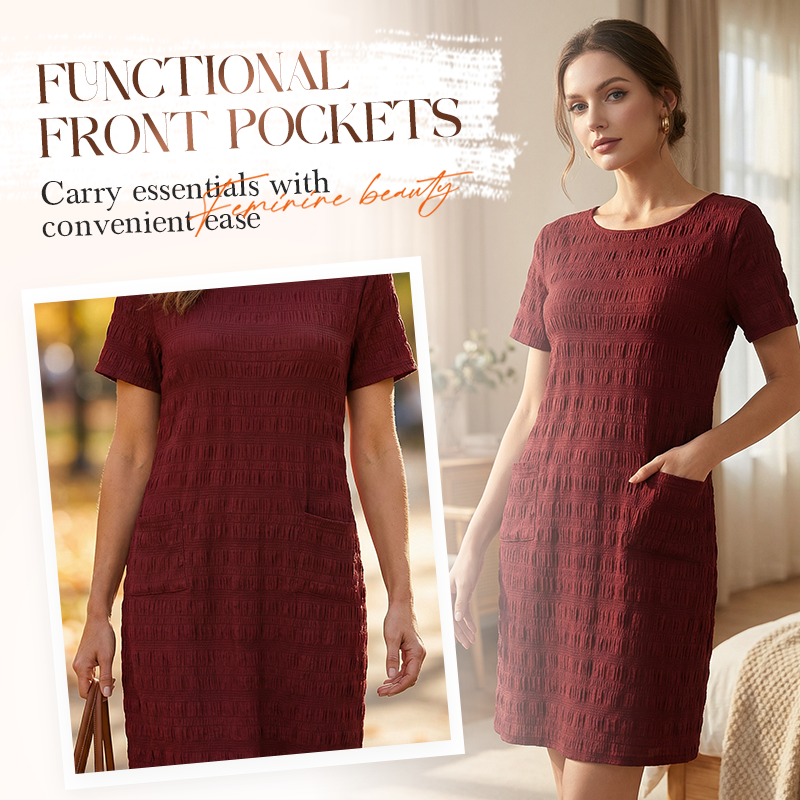 ⌛Limited-time 50% off-Women's Round Neck Textured Knee-Length Dress 👗