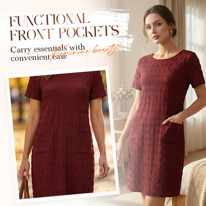 ⌛Limited-time 50% off-Women's Round Neck Textured Knee-Length Dress 👗