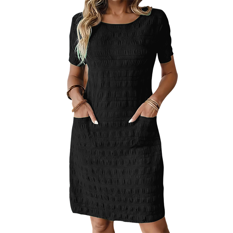 ⌛Limited-time 50% off-Women's Round Neck Textured Knee-Length Dress 👗