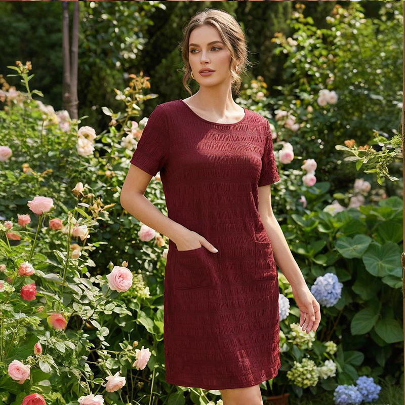 ⌛Limited-time 50% off-Women's Round Neck Textured Knee-Length Dress 👗