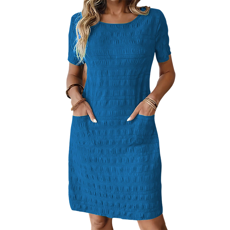 ⌛Limited-time 50% off-Women's Round Neck Textured Knee-Length Dress 👗