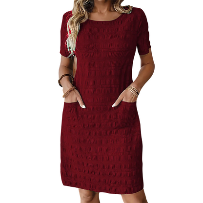 ⌛Limited-time 50% off-Women's Round Neck Textured Knee-Length Dress 👗