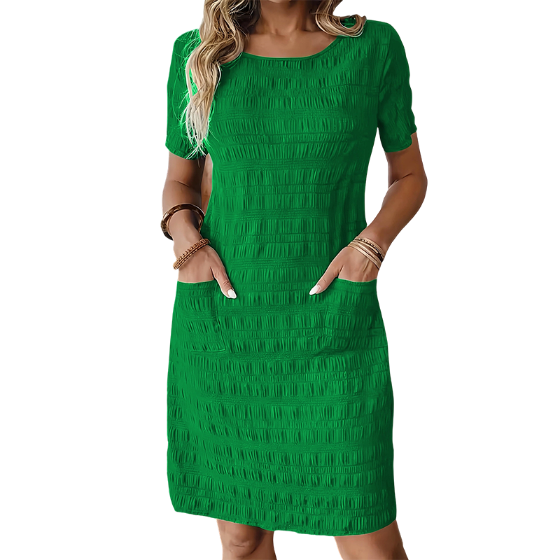 ⌛Limited-time 50% off-Women's Round Neck Textured Knee-Length Dress 👗