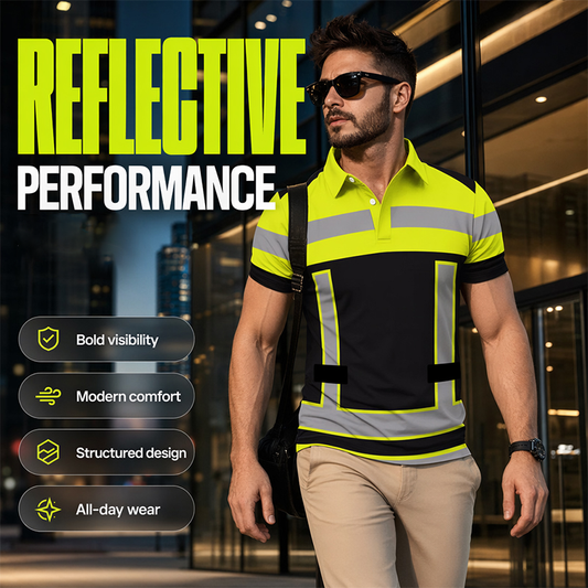 📢50% OFF! 👕Men's High Visibility Reflective Short Sleeve Shirt – Neon Blocks & Athletic Fit Cut ⏰
