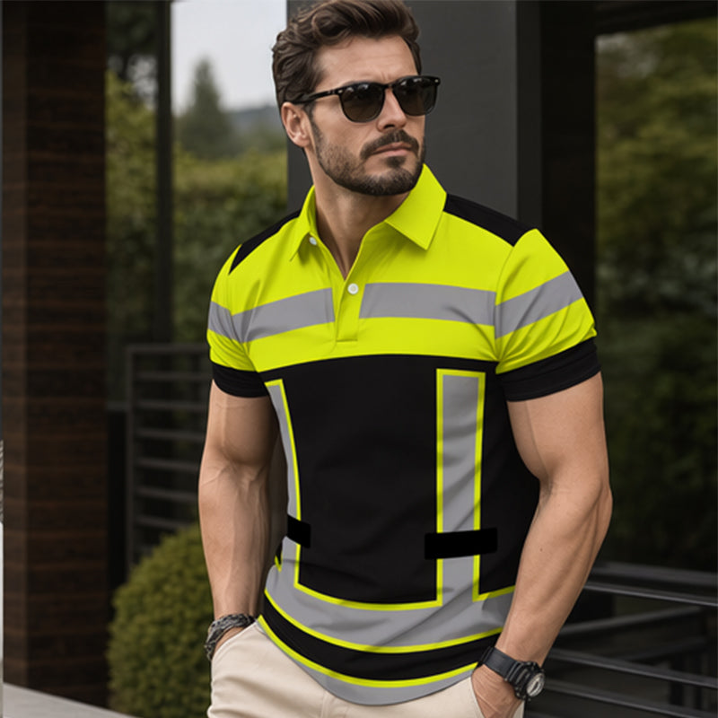 📢50% OFF! 👕Men's High Visibility Reflective Short Sleeve Shirt – Neon Blocks & Athletic Fit Cut ⏰