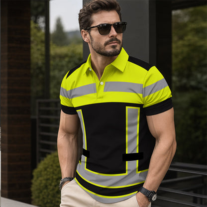 📢50% OFF! 👕Men's High Visibility Reflective Short Sleeve Shirt – Neon Blocks & Athletic Fit Cut ⏰