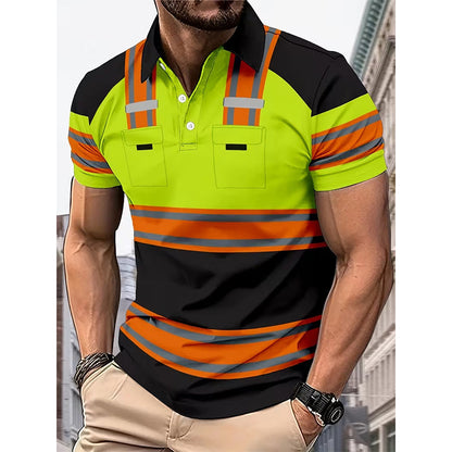 📢50% OFF! 👕Men's High Visibility Reflective Short Sleeve Shirt – Neon Blocks & Athletic Fit Cut ⏰