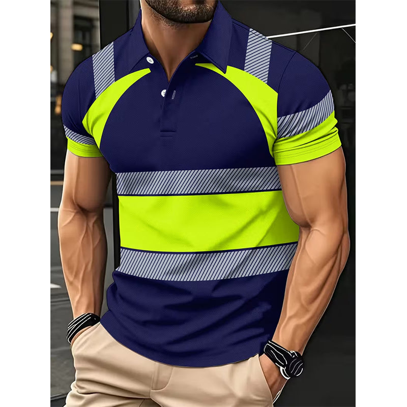 📢50% OFF! 👕Men's High Visibility Reflective Short Sleeve Shirt – Neon Blocks & Athletic Fit Cut ⏰