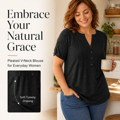 👚 55% OFF NOW! ⏰ Women's Casual V-Neck Pleated Blouse – Lightweight & flowy – Perfect for summer, work or casual chic – soft and elegant 🌸✨🌿
