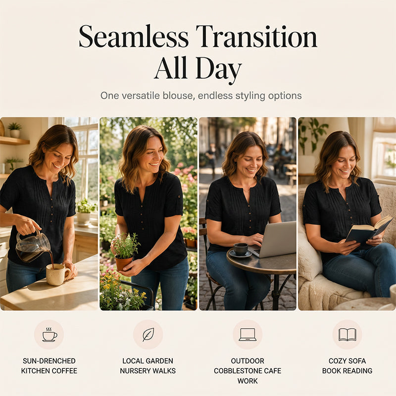 👚 55% OFF NOW! ⏰ Women's Casual V-Neck Pleated Blouse – Lightweight & flowy – Perfect for summer, work or casual chic – soft and elegant 🌸✨🌿
